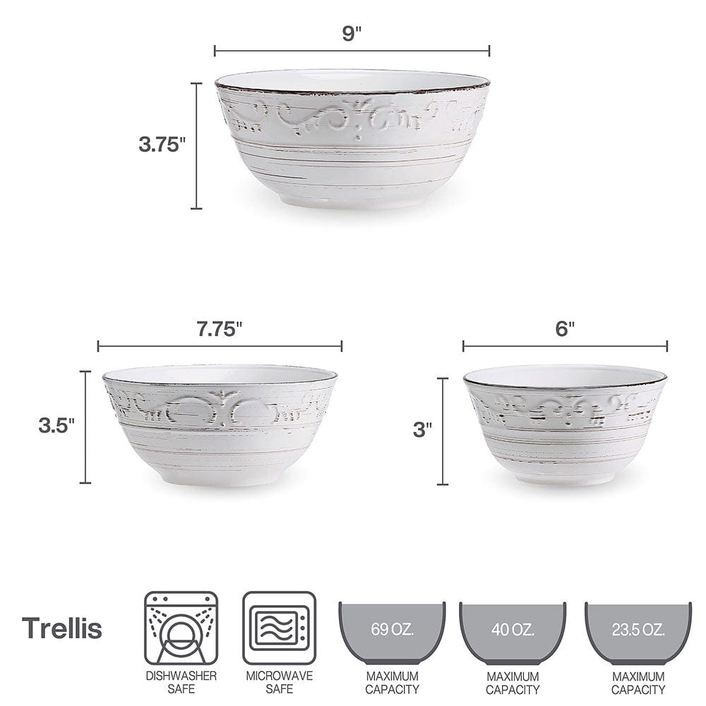 Trellis White Set of 3 Serving Bowls