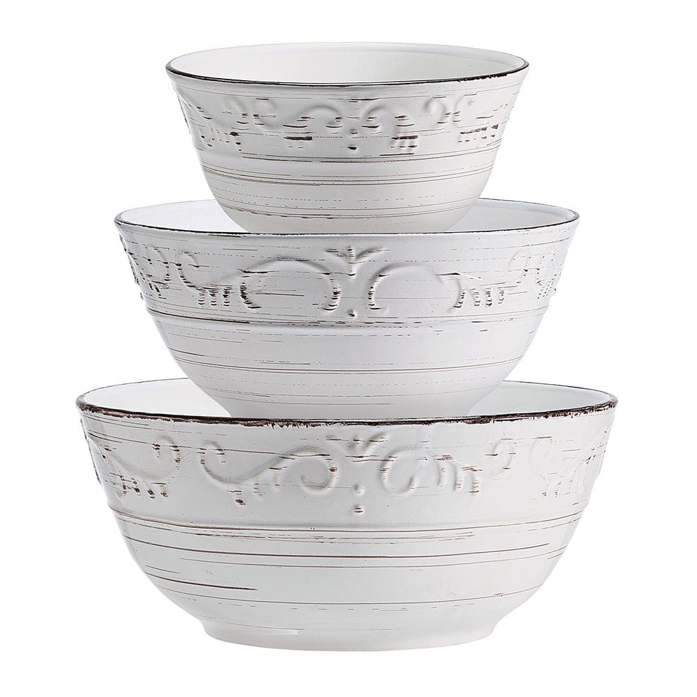 Trellis White Set of 3 Serving Bowls