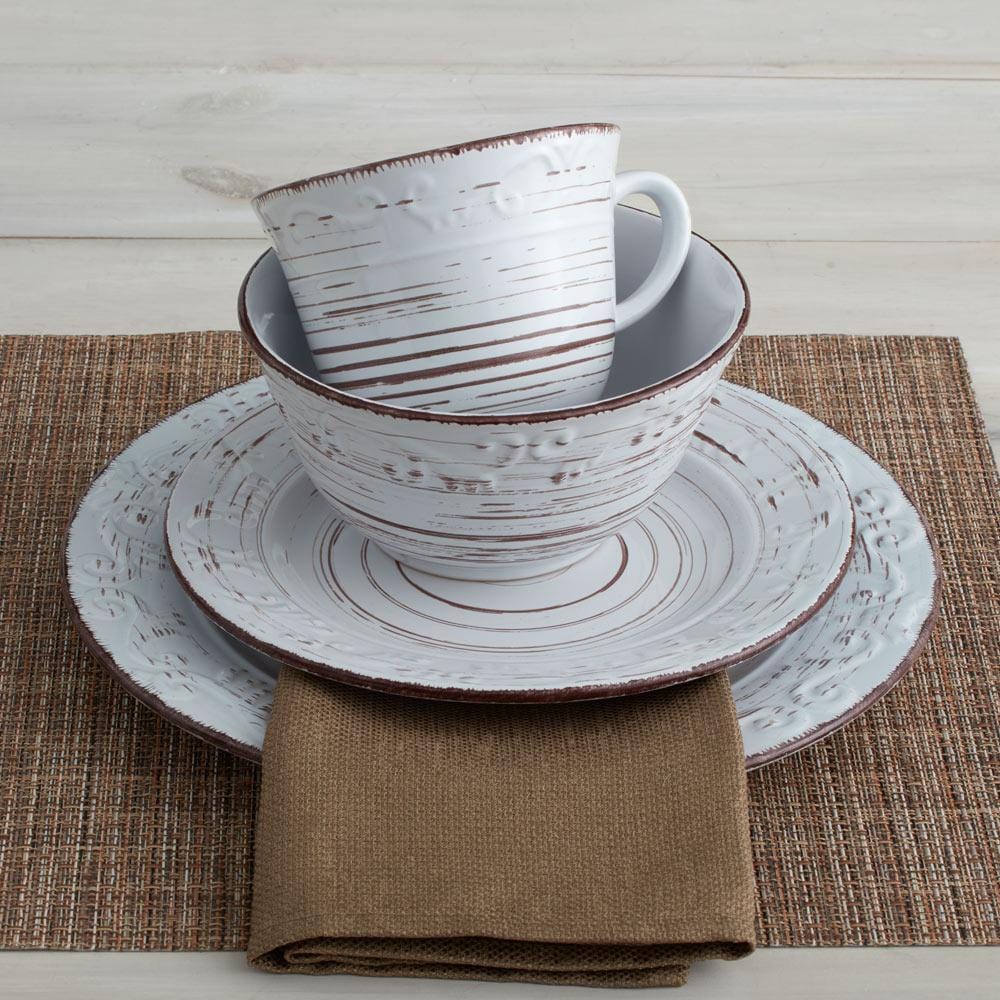 Trellis White Set of 4 Dinner Plates