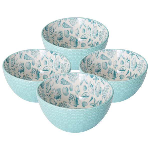 Pfaltzgraff Venice Storage Bowls, 6 inch, Teal and White